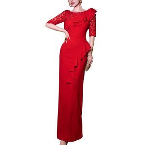 Burryco Womens Red Solid Maxi Dress, Red